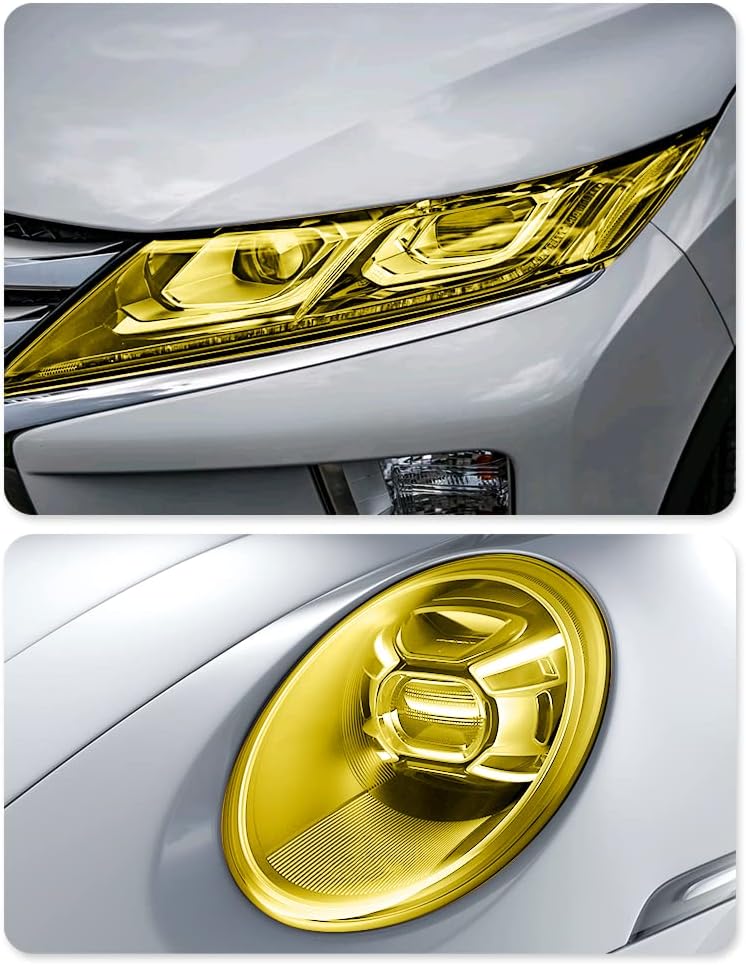 wedfish 12 X 48inch Car Light Tint Film, Cuttable&Stretchability Car Headlight Taillight Fog Light Vivid Vinyl Wrap Protector,Non-Marking Self-Adhesive Decals Car Decor (Yellow) - Image 3